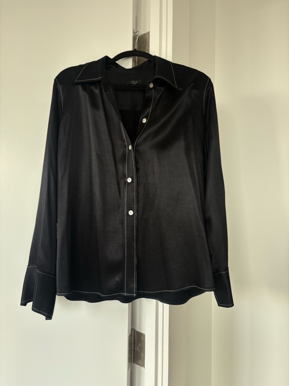 Rails Andrea Black Satin Contrast Stitch Button Down Shirt Blouse
